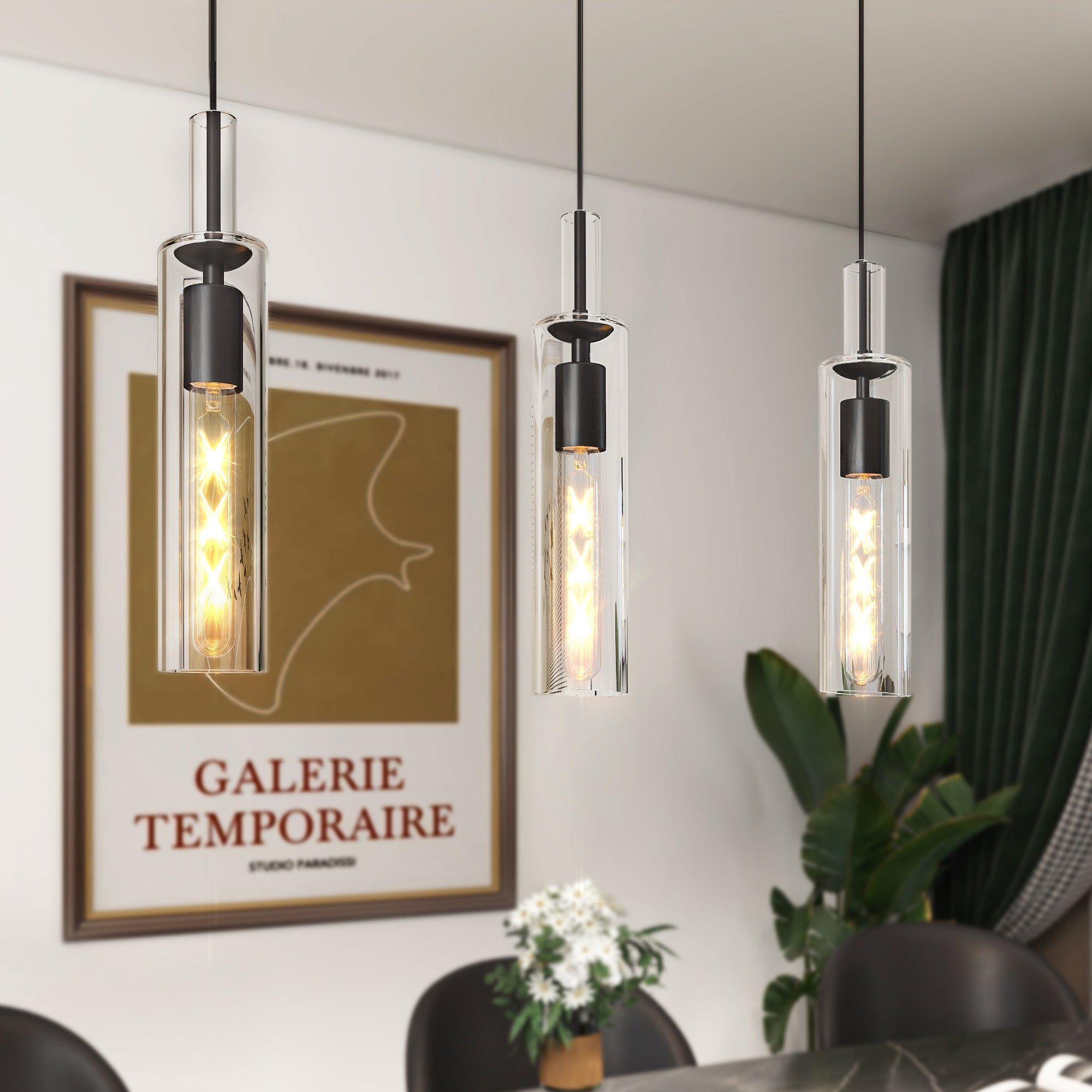 Trio Noir pendant detail of glass shade