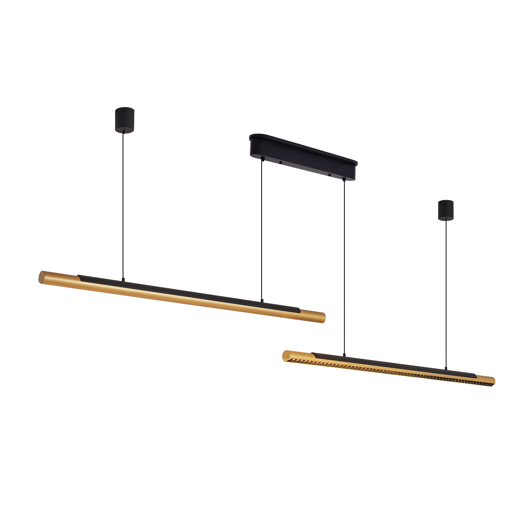 Tandem Noir Dual-Tube Pendant Light - close-up of black and gold tube detail