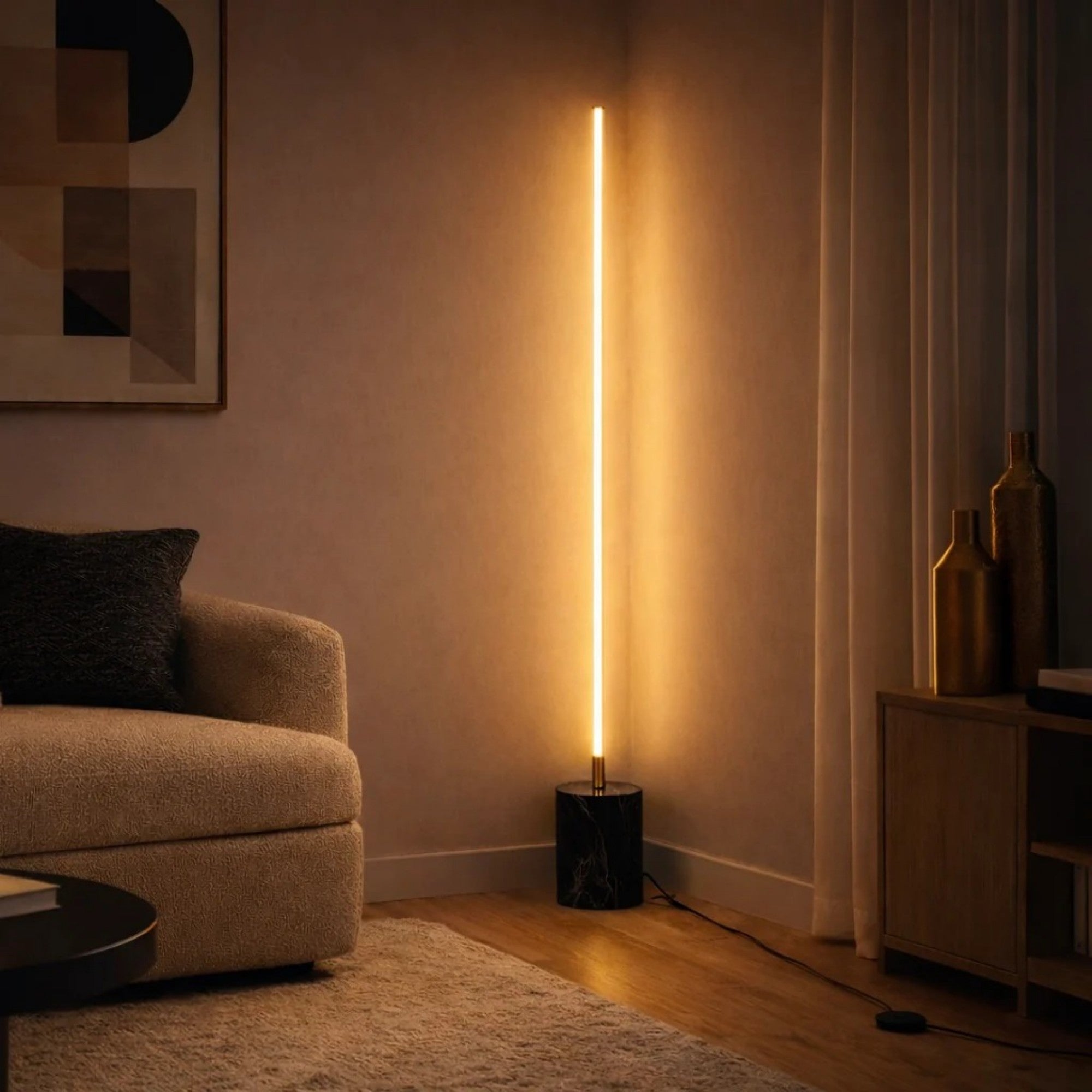 Lampadaire LED Prisme Laiton Doré Base Marbre