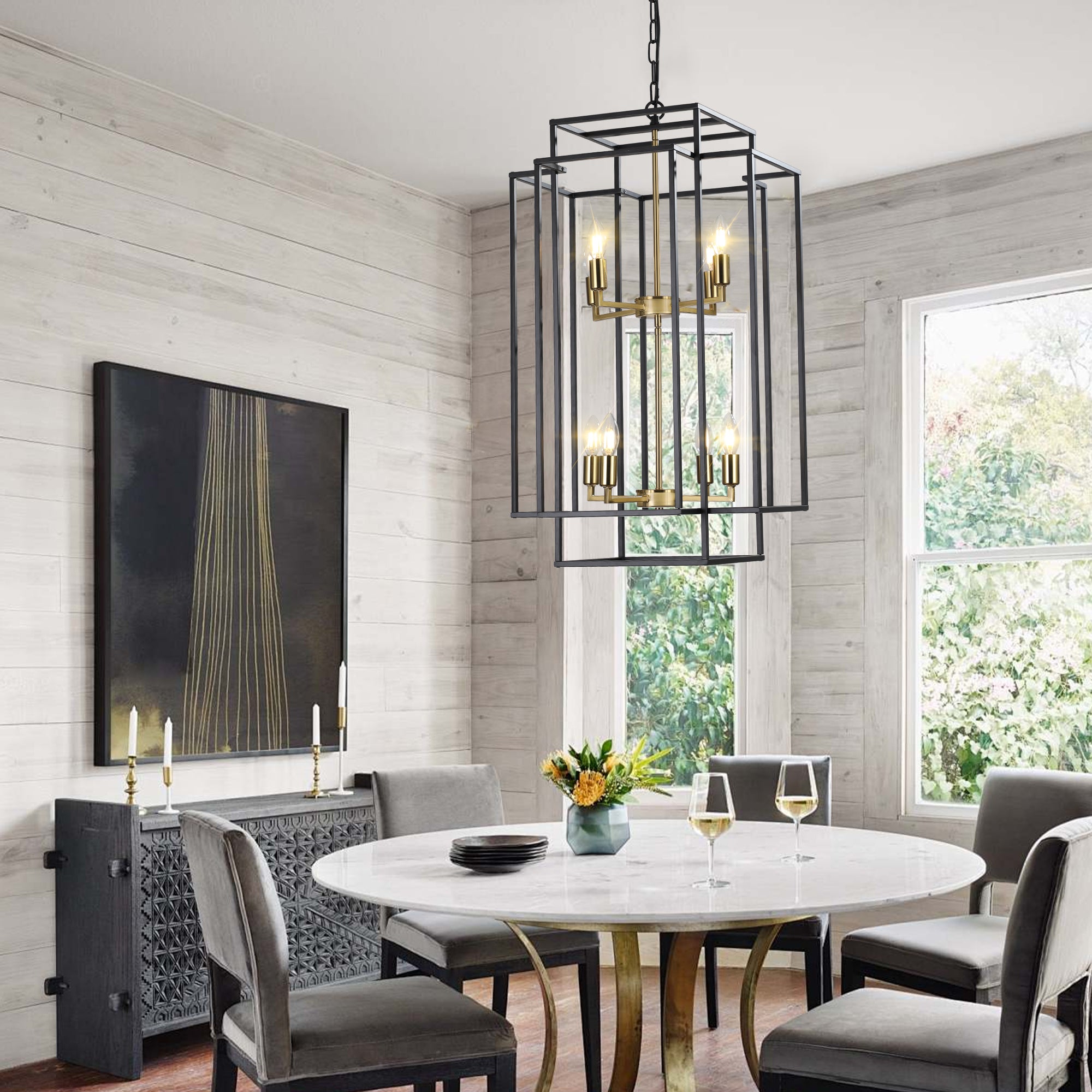 Octavia Black & Gold Geometric Chandelier - ceiling mount detail
