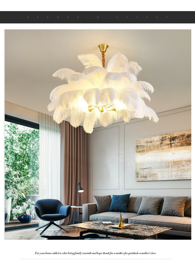 Plume Noire Modern Feather Chandelier - lifestyle dining room view