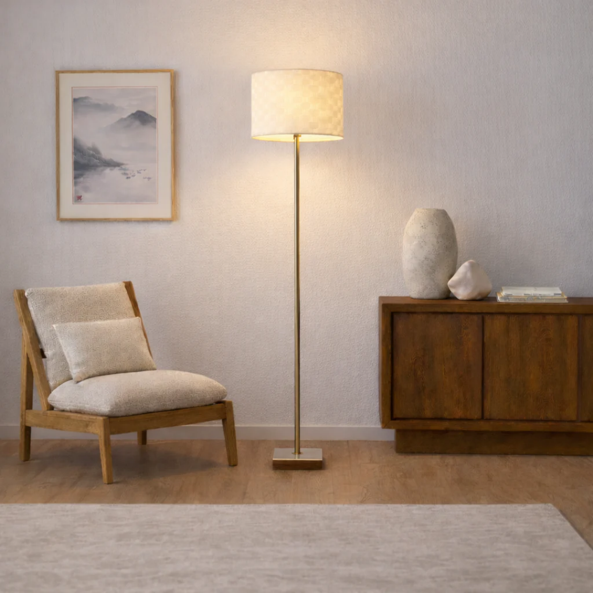 Lampadaire Fin Minimaliste Base Marbre