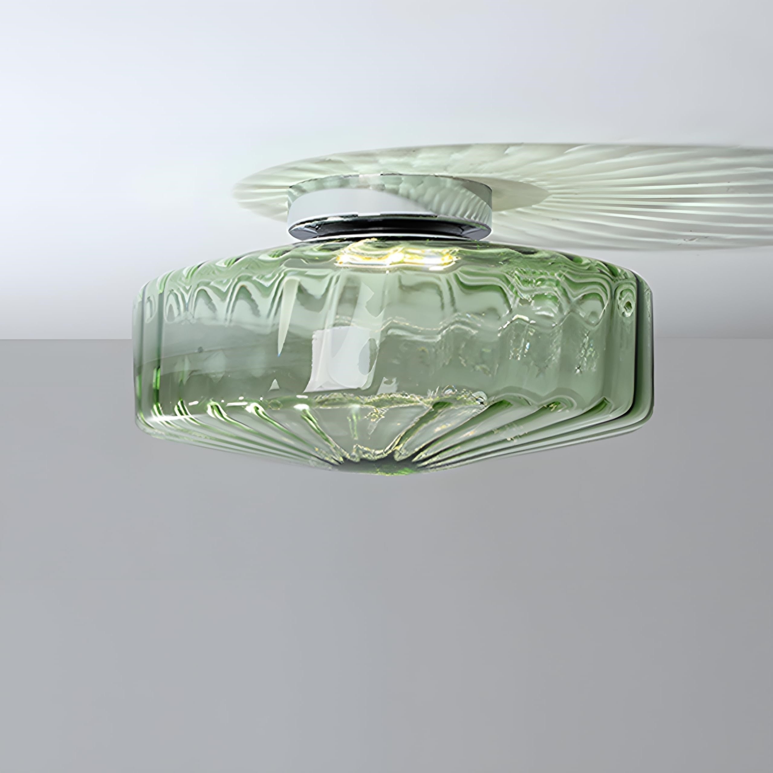 Plafonnier vintage verre côtelé vert