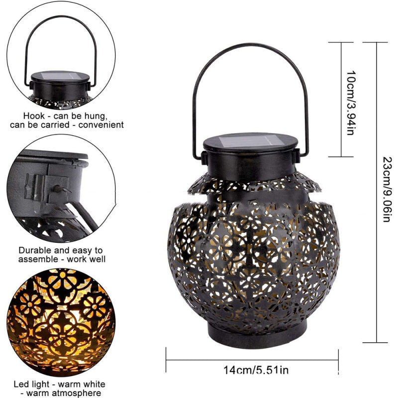Jardin Wrought-Iron Solar Garden Lantern - close-up of hollow ironwork detail