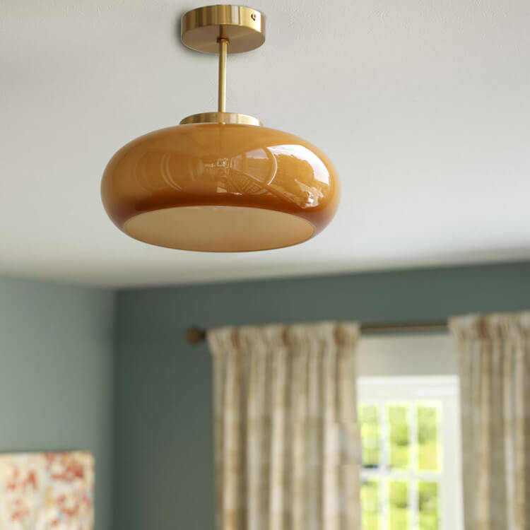 Plafonnier LED vintage verre jaune et laiton