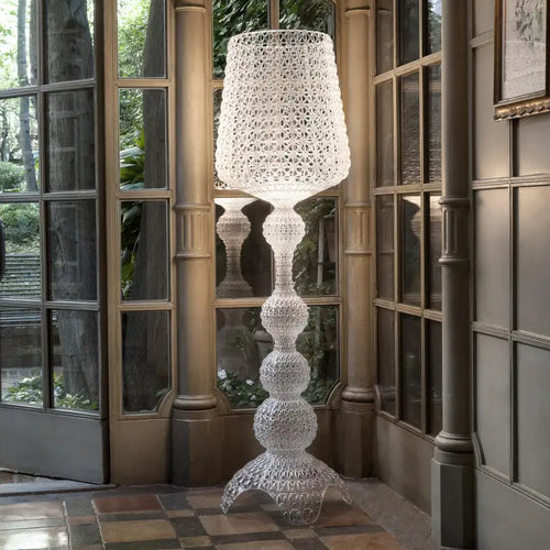 Ajour Sculptural Hollow Floor Lamp - standing in living room corner