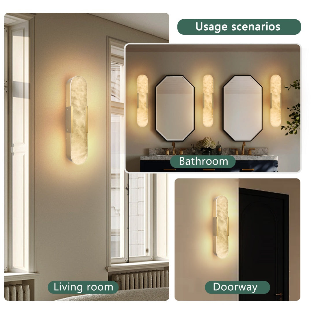 Marbre Doré sconce switched on, warm glow