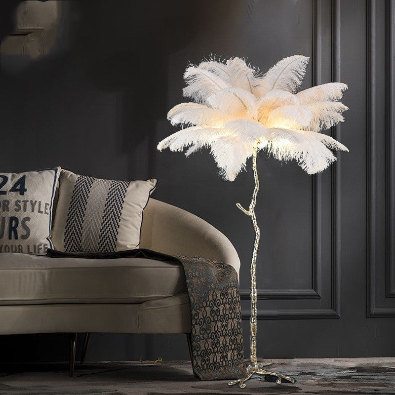 Bedroom Bedside Feather Lamp Copper Lamp Floor Lamp – studio product photo | Belloriana