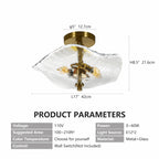 Ellipse Gold Semi-Flush Ceiling Light - close-up of glass and gold frame