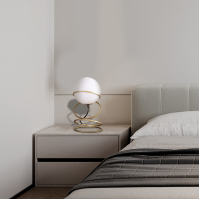 Aurea Spiral Glass Globe Bedside Lamp - full lamp side profile
