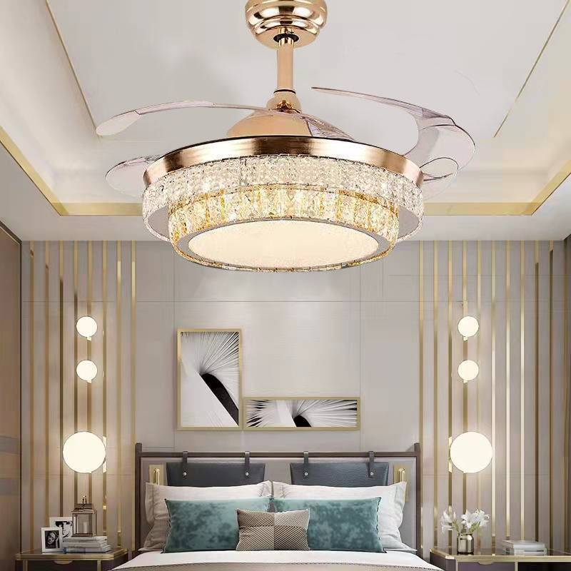 Ventilateur de Plafond LED avec Lustre Cristal Intégré