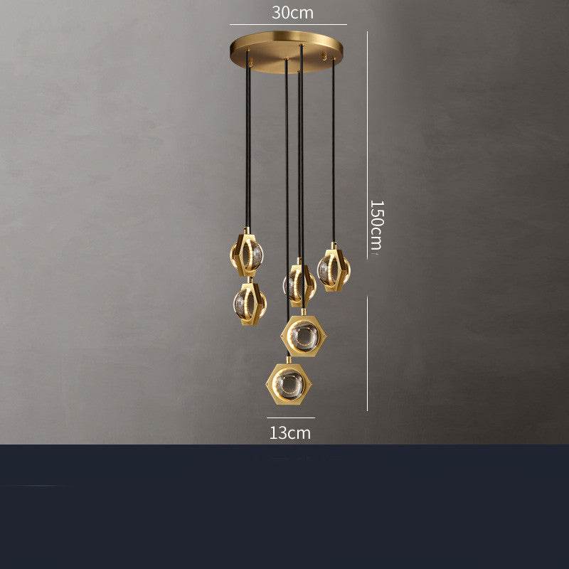 Château Grand Copper Crystal Chandelier - close-up of ten-head copper frame
