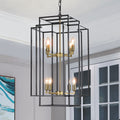 Octavia Black & Gold Geometric Chandelier - hanging over dining table