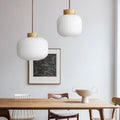 Kyoto Wooden Pendant Light - hanging above dining table