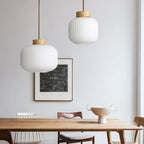 Kyoto Wooden Pendant Light - hanging above dining table