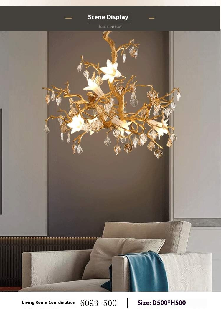 Branche de Cuivre Copper Crystal Chandelier - illuminated evening glow
