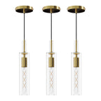 Trio Doré Gold Pendant Light Set - illuminated evening kitchen scene