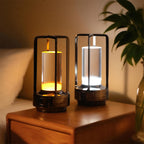 Duo portable rechargeable lamp set on a bedside table