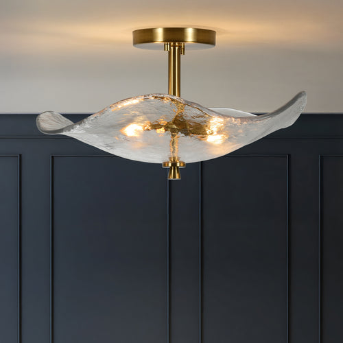 Plafonnier en Verre Doré 2 Lumières