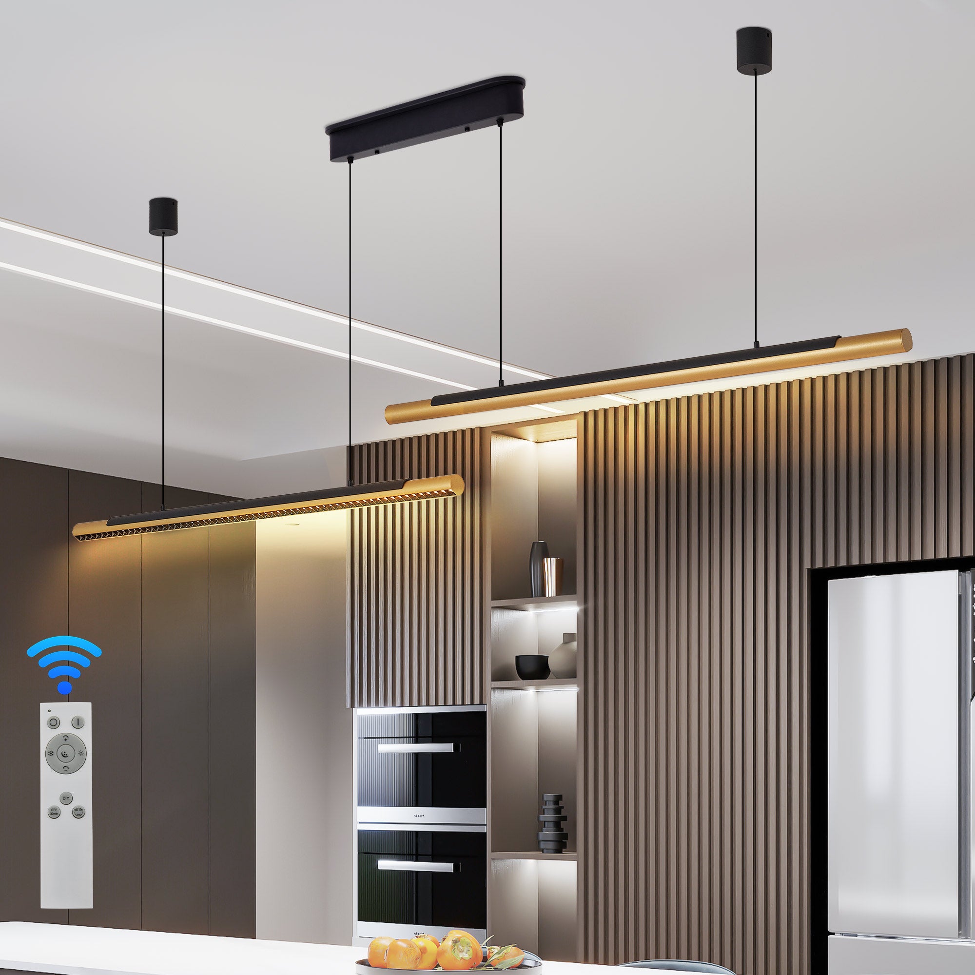 Tandem Noir Dual-Tube Pendant Light - kitchen island lifestyle setting