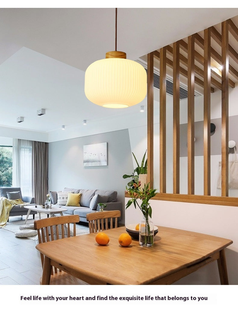 Kyoto Wooden Pendant Light - illuminated warm glow