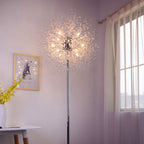 Cascade crystal floor lamp illuminated in a living room