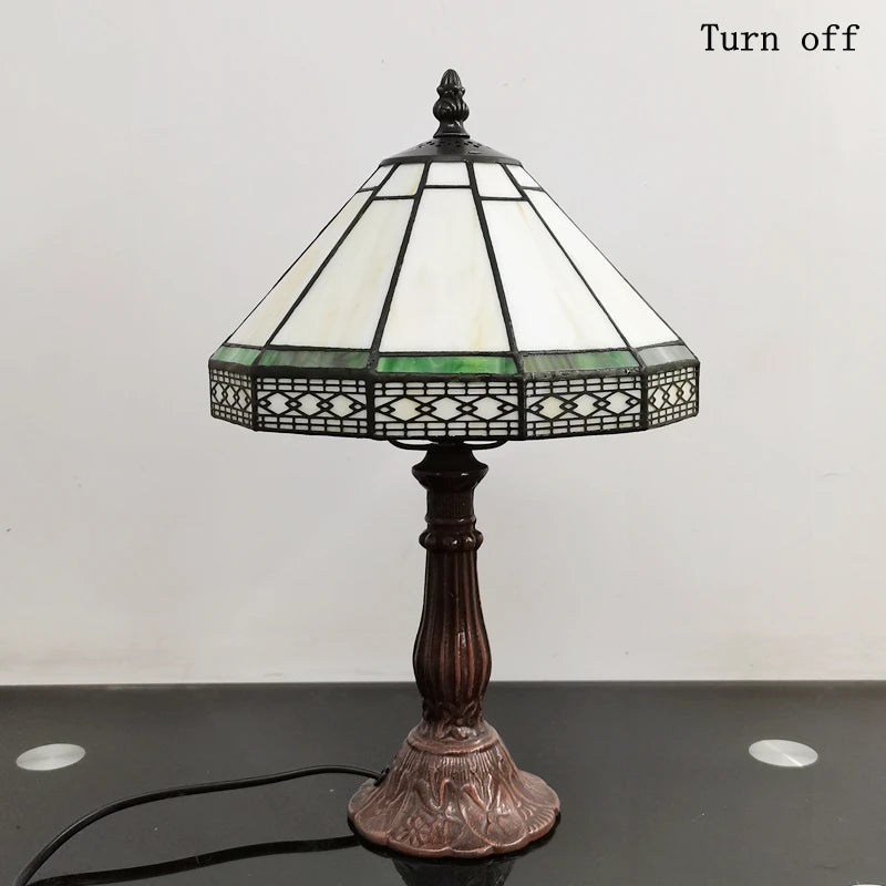 20CM Scandinavian Minimalist Geometric Mesh Small Table Lamp Tiffany Style Study Old-fashioned Glass Antique Gift Metal Base E27
