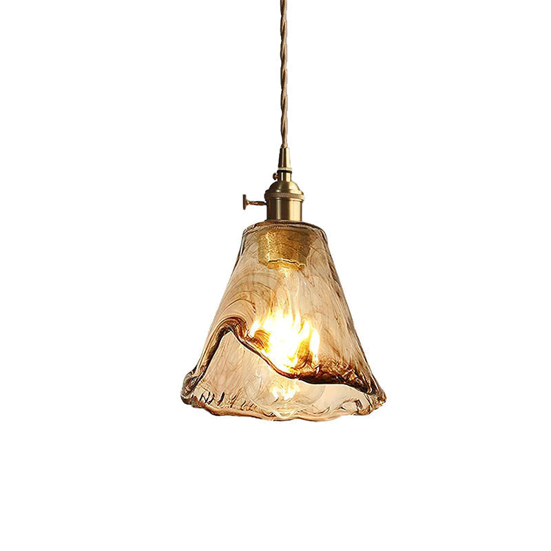 Suspension vintage laiton verre ambré