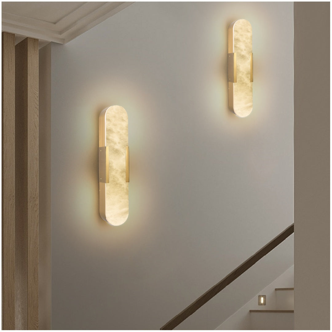 Marbre Doré sconces styled in a hallway
