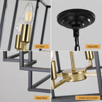 Octavia Black & Gold Geometric Chandelier - illuminated evening living room