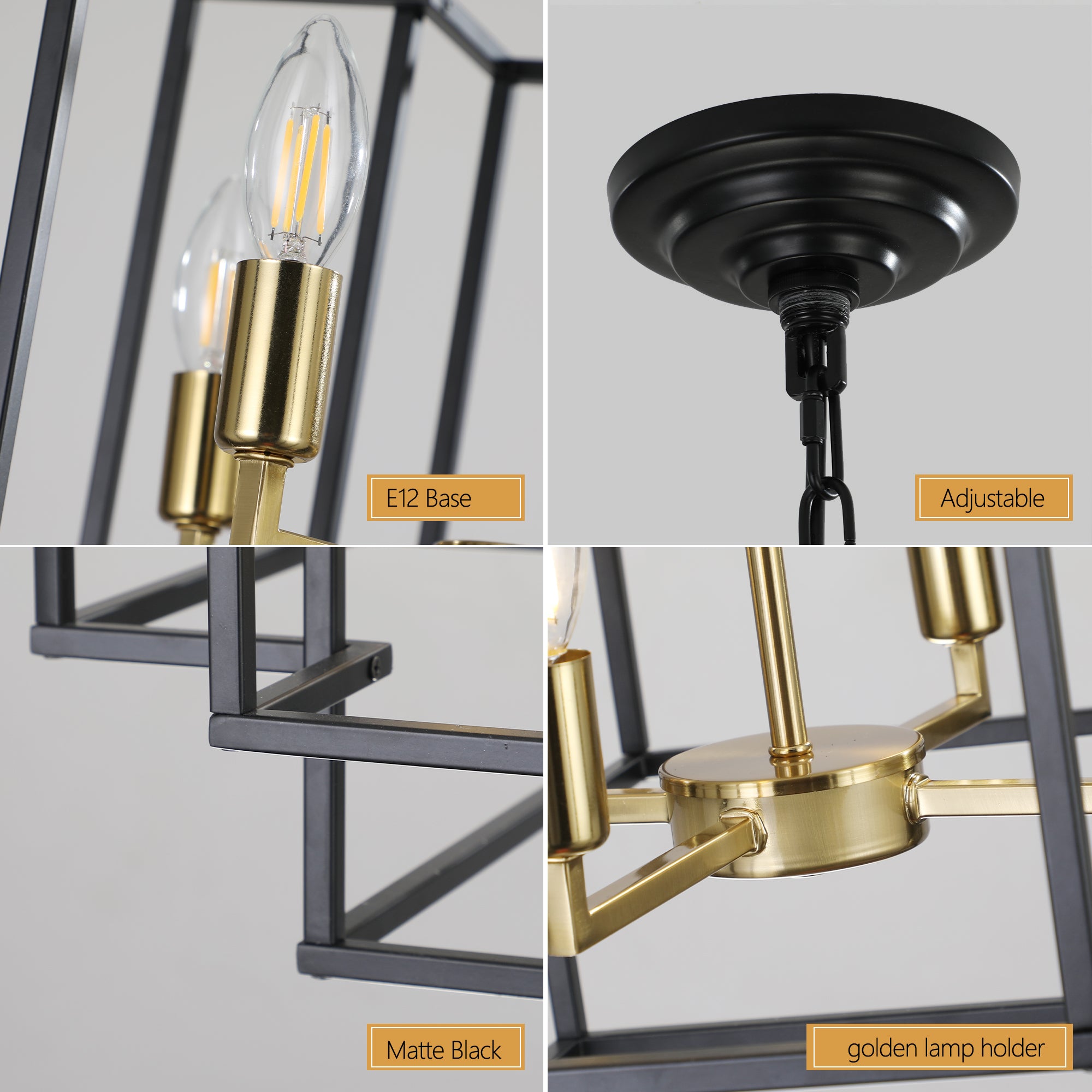 Octavia Black & Gold Geometric Chandelier - illuminated evening living room