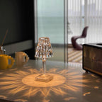 Cristal rechargeable lamp switched on, warm glow