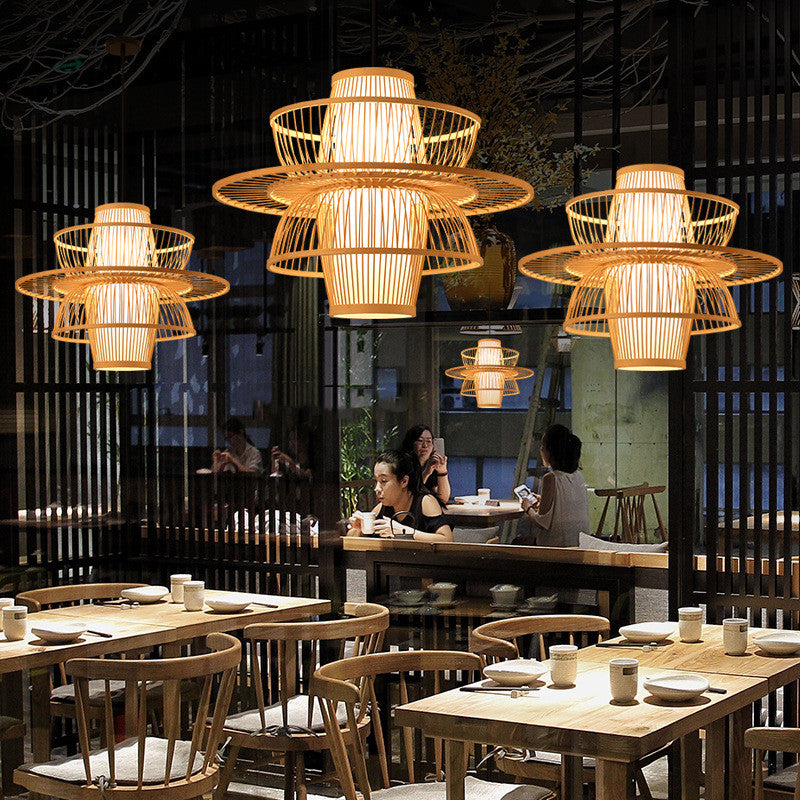 Suspension en Bambou Tressé Artisanal Style Asiatique
