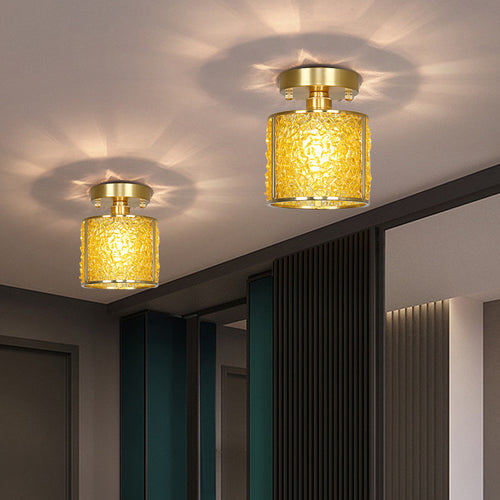 Améthyste all-copper crystal ceiling light illuminated