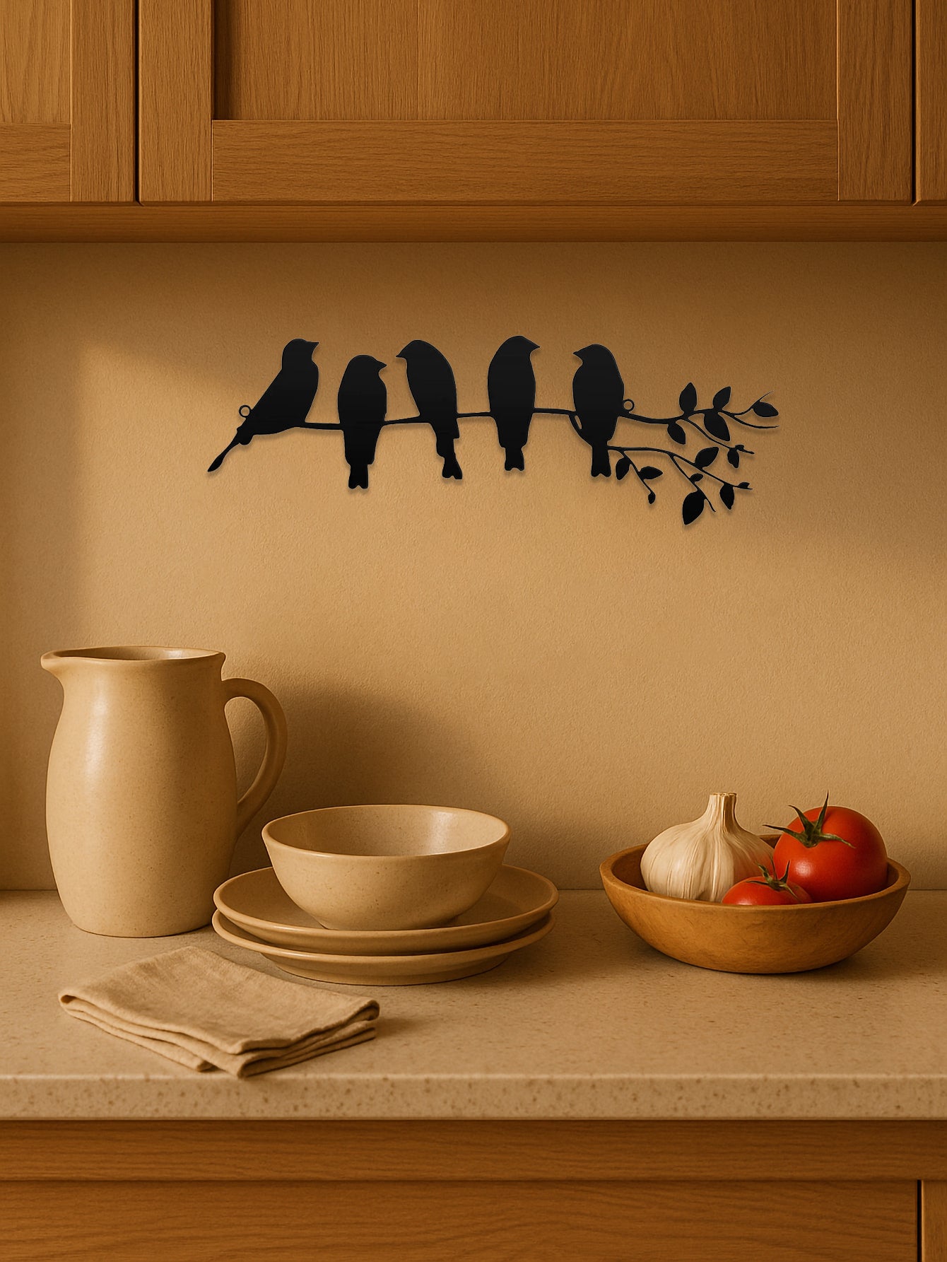 Sculpture Murale Métal Oiseaux et Feuillage