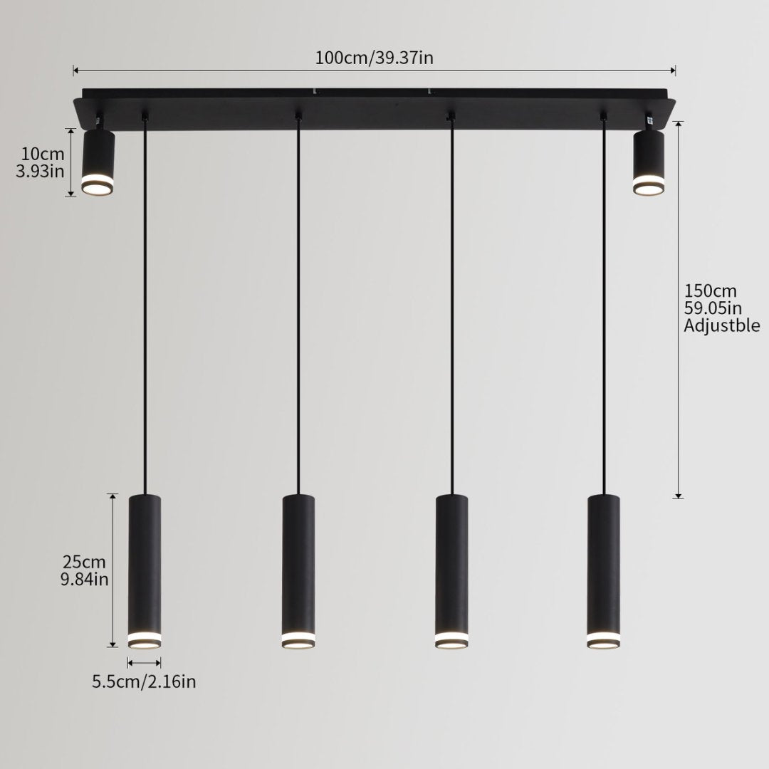 Angelina Noir 6-Light Kitchen Island Pendant - ceiling mount and rod detail