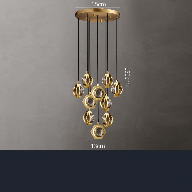 Château Grand Copper Crystal Chandelier - stairwell lifestyle setting