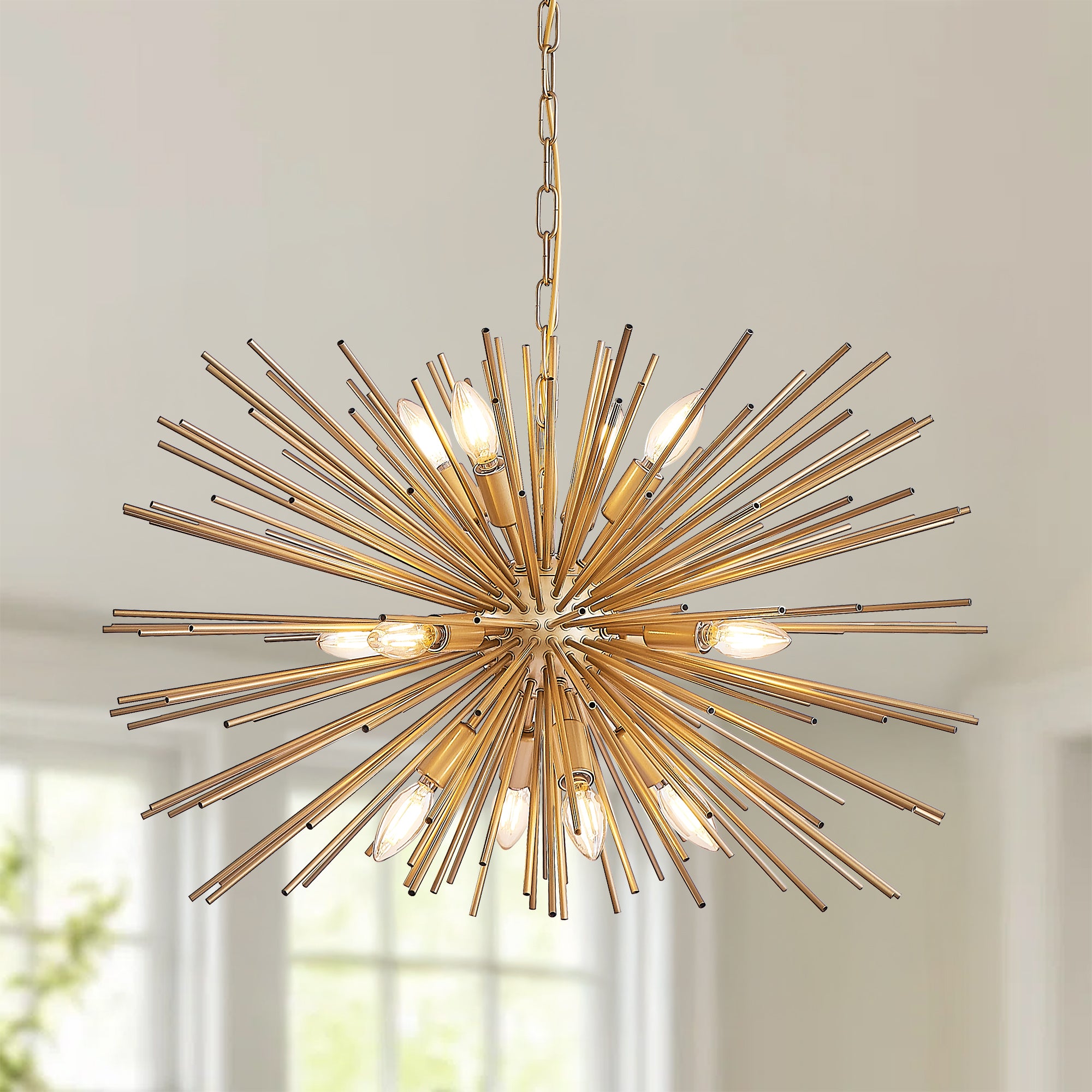 Sputnik d'Or Starburst Chandelier - ceiling mount detail