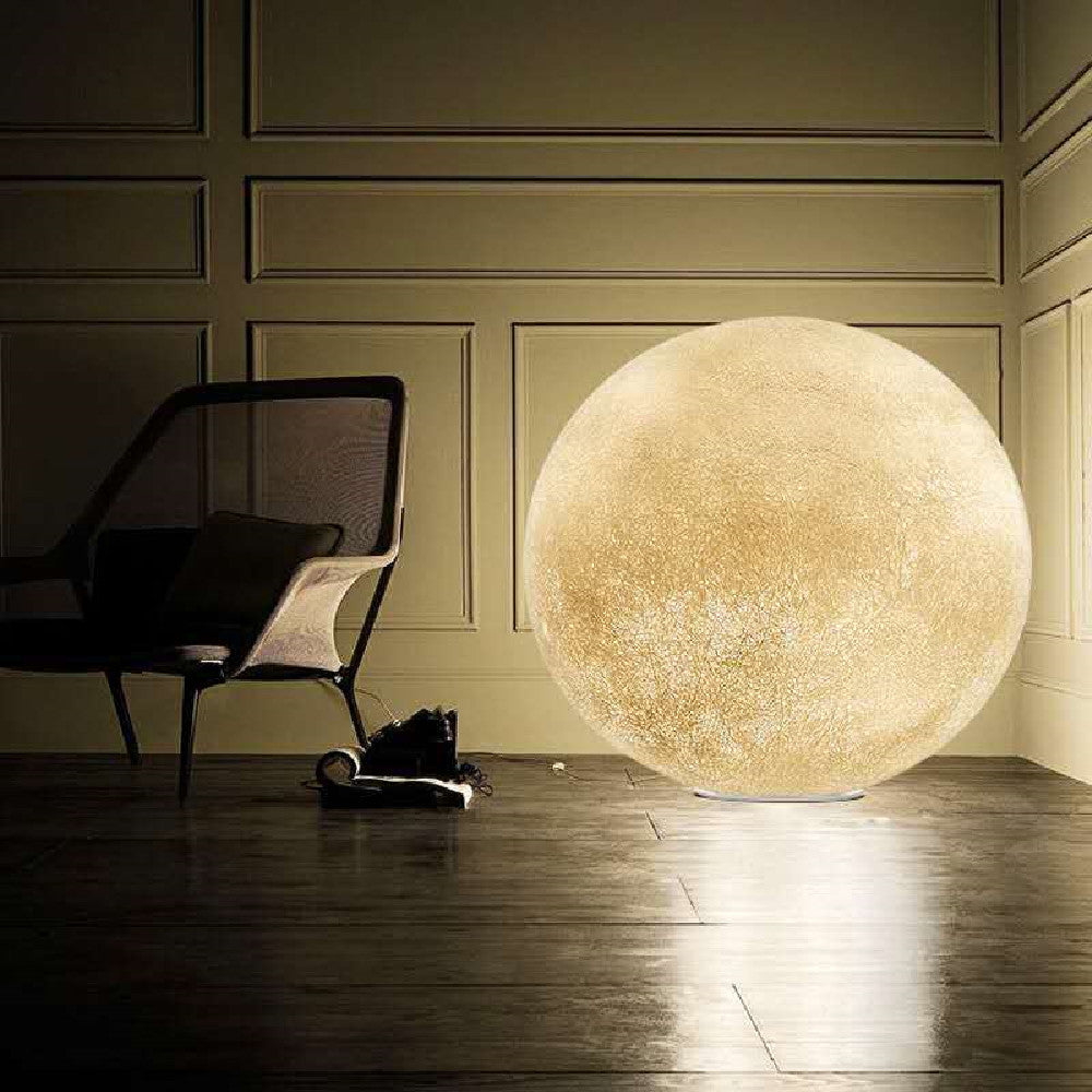 Lune floor lamp detail of cratered lunar texture